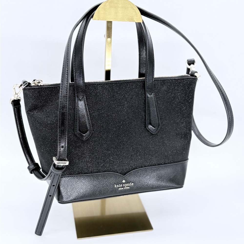 EUC Kate Spade New York Lola Glitter Small Satchel Crossbody Bag Black